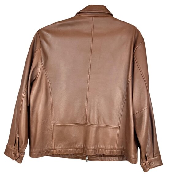 Murano Mens L Jacket Brown Leather Butter Soft Lambskin Full Zip Pockets Classic - Picture 2 of 16